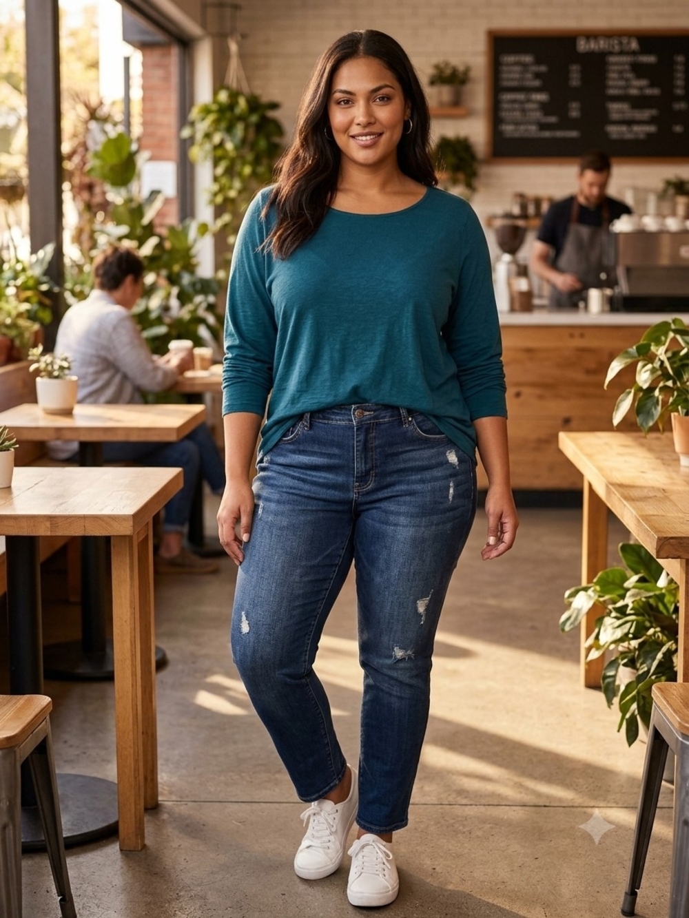 Lane Bryant Teal Long Sleeve Scoop Neck Top